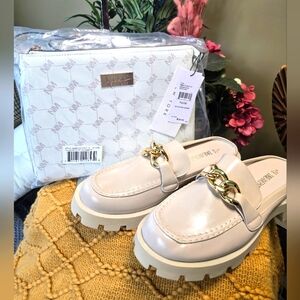 *Bundle* Chain Loafer mule w/ Matching Nicole Miller Crossbody bag, Cream & Gold